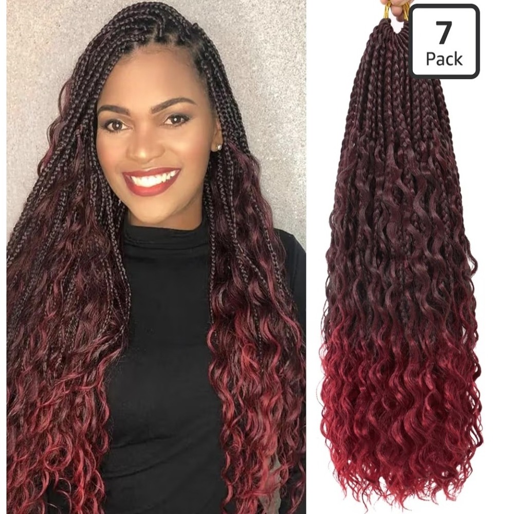 18 Inch Boho Goddess Box Braids Crochet Hair 7 Packs TBUG Ombre Burgundy NEW